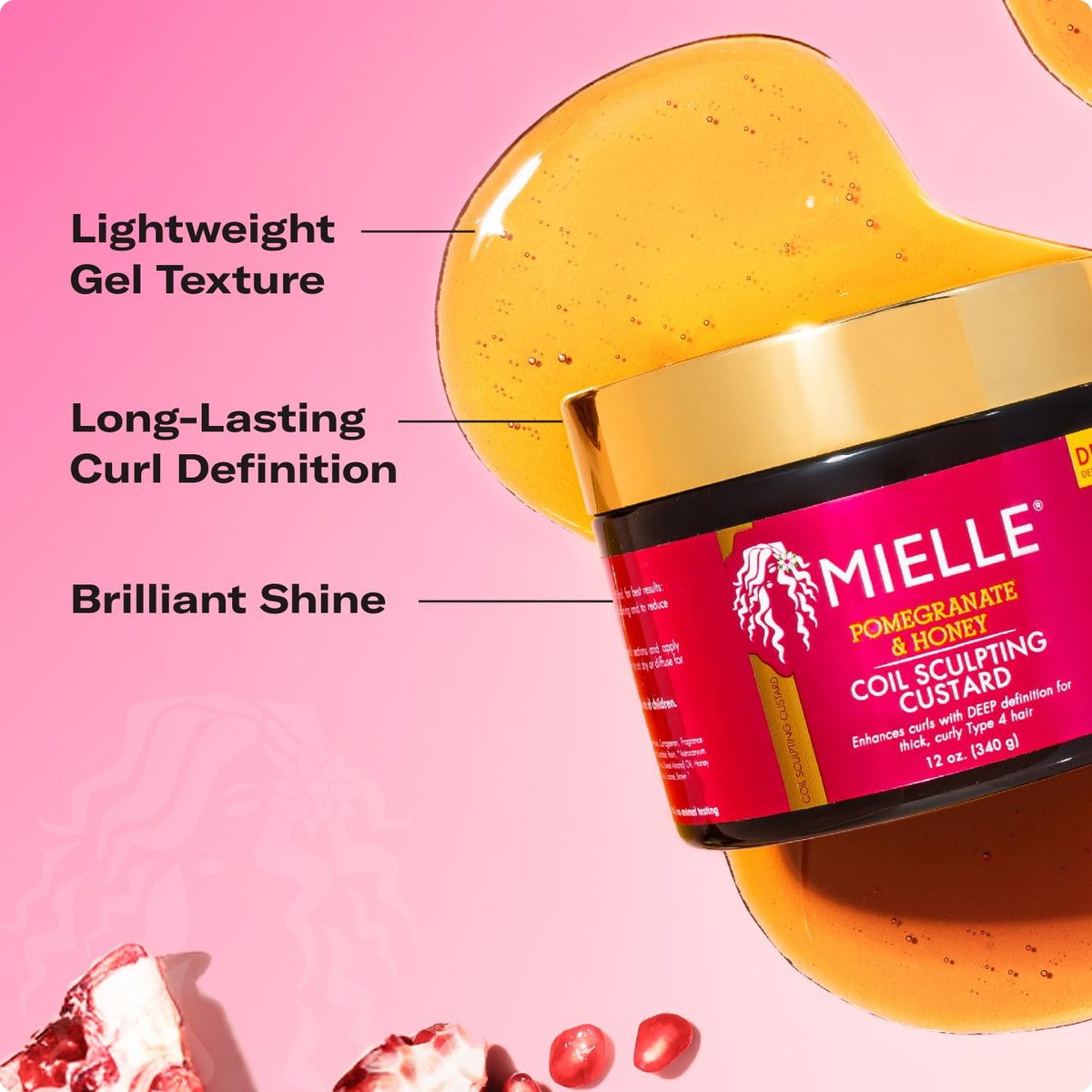 Mielle Organics Pomegranate & Honey Curl Cream - Coil Sculpting Custard for Type 4 Hair, 12 oz Avelisse