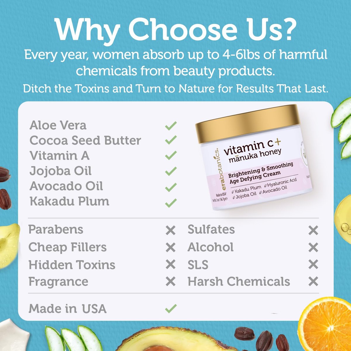 Era Organics Advanced Vitamin C Face Cream - Brightening & Nourishing with Jojoba Oil, Kakadu Plum for Fine Lines & Wrinkles Avelisse