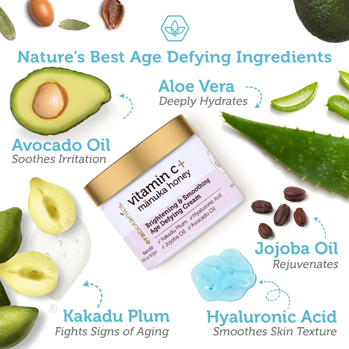 Era Organics Advanced Vitamin C Face Cream - Brightening & Nourishing with Jojoba Oil, Kakadu Plum for Fine Lines & Wrinkles Avelisse