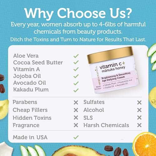 Era Organics Advanced Vitamin C Face Cream - Brightening & Nourishing with Jojoba Oil, Kakadu Plum for Fine Lines & Wrinkles Avelisse