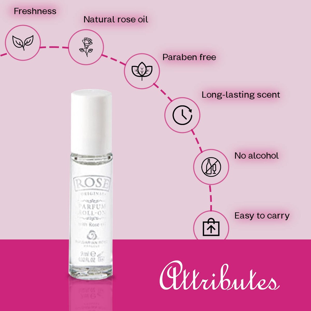 Bulgarian Rose Perfume Roll-On with Natural Rose Oil - Alcohol Free - Unisex Natural Fragrance - 9ml Avelisse
