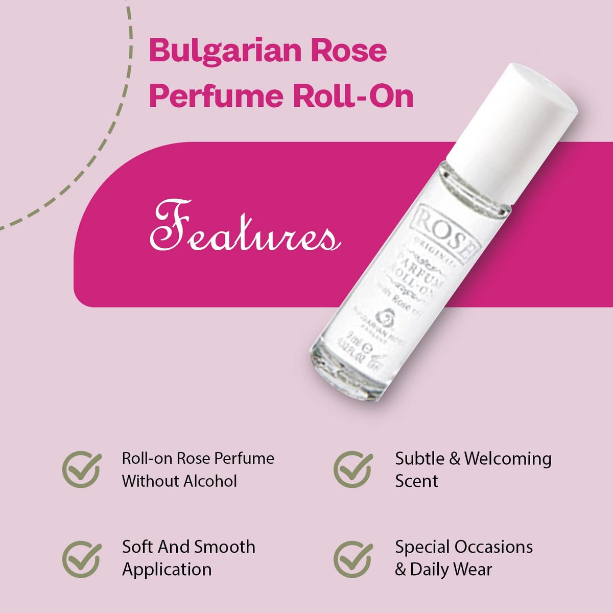 Bulgarian Rose Perfume Roll-On with Natural Rose Oil - Alcohol Free - Unisex Natural Fragrance - 9ml Avelisse