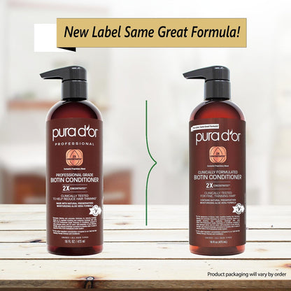 PURA D'OR 16 Oz Biotin Conditioner – Clinically Formulated Hair Thickening Conditioner for Thinning Hair, 2X Concentrated Herbal Blend for Women & Men