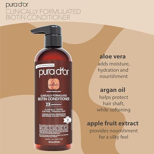 PURA D'OR 16 Oz Biotin Conditioner – Clinically Formulated Hair Thickening Conditioner for Thinning Hair, 2X Concentrated Herbal Blend for Women & Men - görsel 4