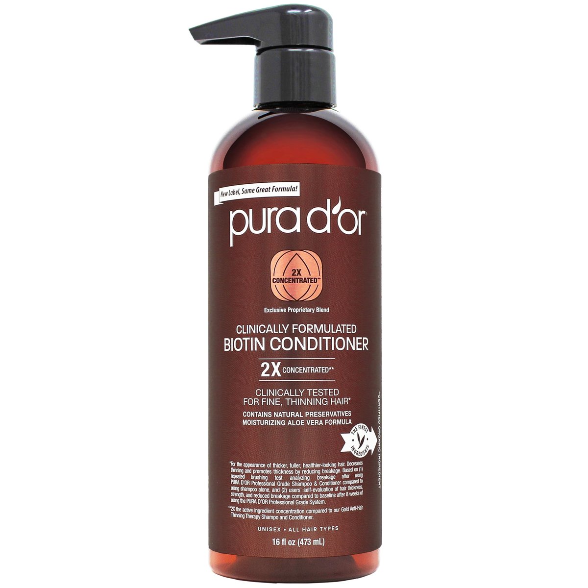 PURA D'OR 16 Oz Biotin Conditioner – Clinically Formulated Hair Thickening Conditioner for Thinning Hair, 2X Concentrated Herbal Blend for Women & Men - görsel 1