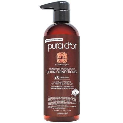 PURA D'OR 16 Oz Biotin Conditioner – Clinically Formulated Hair Thickening Conditioner for Thinning Hair, 2X Concentrated Herbal Blend for Women & Men