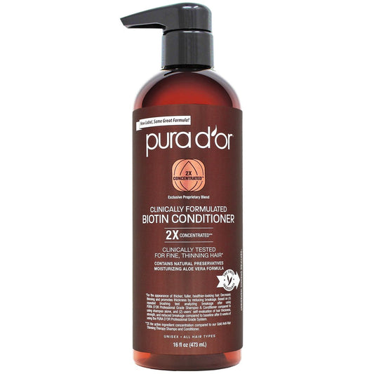 PURA D'OR 16 Oz Biotin Conditioner – Clinically Formulated Hair Thickening Conditioner for Thinning Hair, 2X Concentrated Herbal Blend for Women & Men