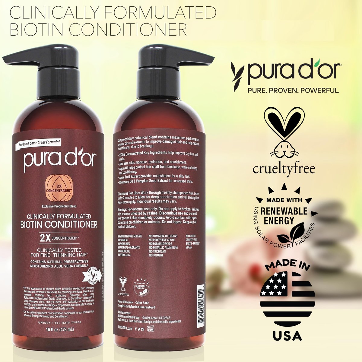 PURA D'OR 16 Oz Biotin Conditioner – Clinically Formulated Hair Thickening Conditioner for Thinning Hair, 2X Concentrated Herbal Blend for Women & Men - görsel 9