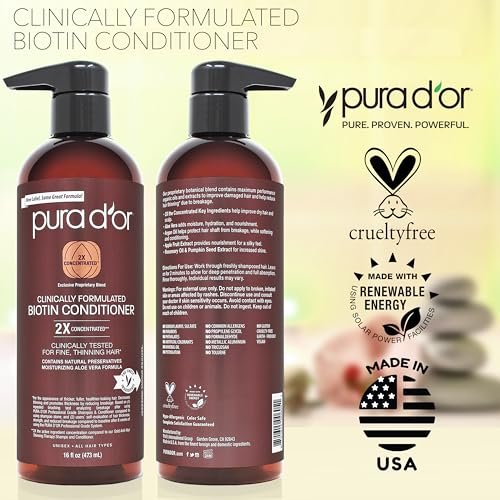 PURA D'OR 16 Oz Biotin Shampoo for Thinning Hair - Clinically Formulated, 2X Concentrated with 17+ Herbal Blend for Women and Men Avelisse