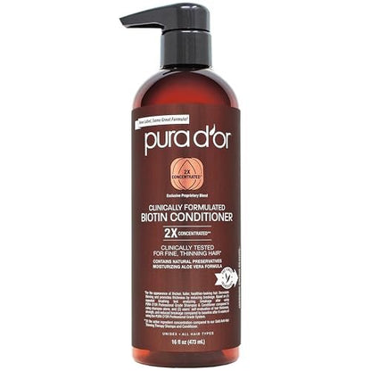 PURA D'OR 16 Oz Biotin Conditioner – Clinically Formulated Hair Thickening Conditioner for Thinning Hair, 2X Concentrated Herbal Blend for Women & Men