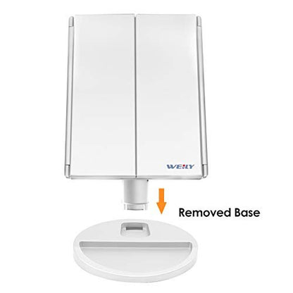 WEILY Makeup Vanity Mirror with 21 LED Lights, Tri-Fold 1x 2x 3x Magnification, Touch Screen, 180° Adjustable Rotation, USB Powered Countertop Mirror (White) Avelisse