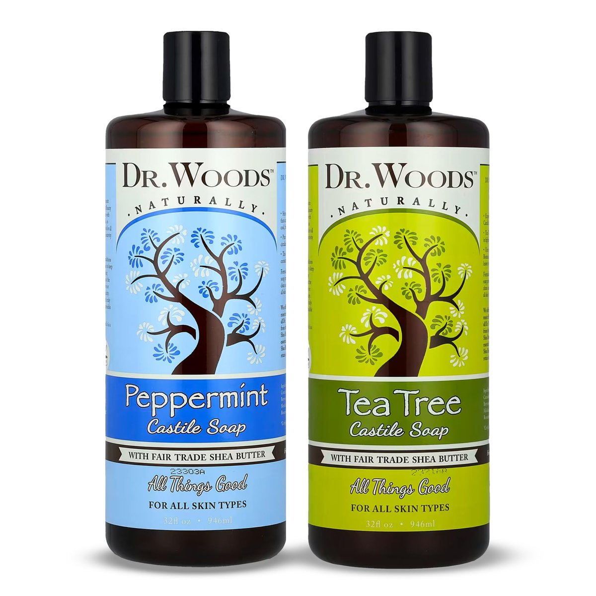 Dr. Woods Pure Tea Tree Oil & Peppermint Liquid Castile Soap - Organic Shea Butter Body Wash & Face Wash - 32 fl oz (Pack of 2) Avelisse