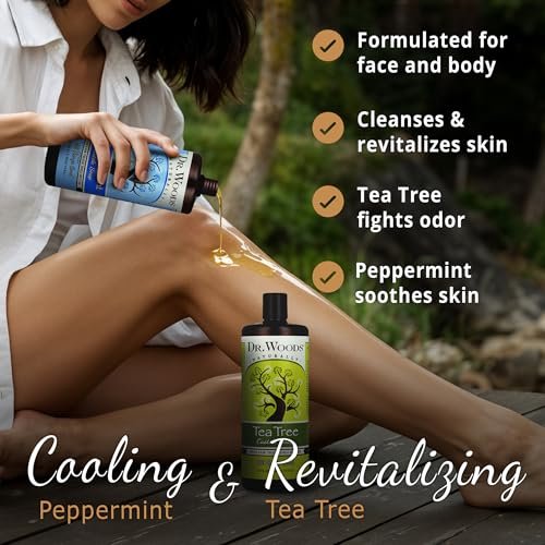 Dr. Woods Pure Tea Tree Oil & Peppermint Liquid Castile Soap - Organic Shea Butter Body Wash & Face Wash - 32 fl oz (Pack of 2) Avelisse