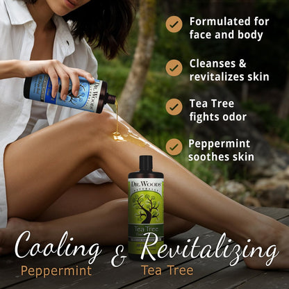 Dr. Woods Pure Tea Tree Oil & Peppermint Liquid Castile Soap - Organic Shea Butter Body Wash & Face Wash - 32 fl oz (Pack of 2) Avelisse