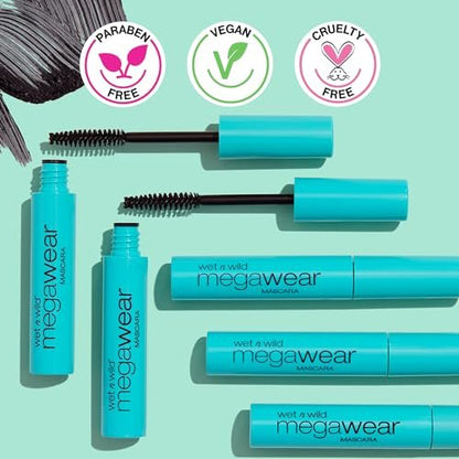Wet n Wild Enhance and Define Megawear Mascara – Black, Gentle Gel Volumizing Formula with Soy Protein & Panthenol for Full, Healthy Lashes (1 Fl Oz)