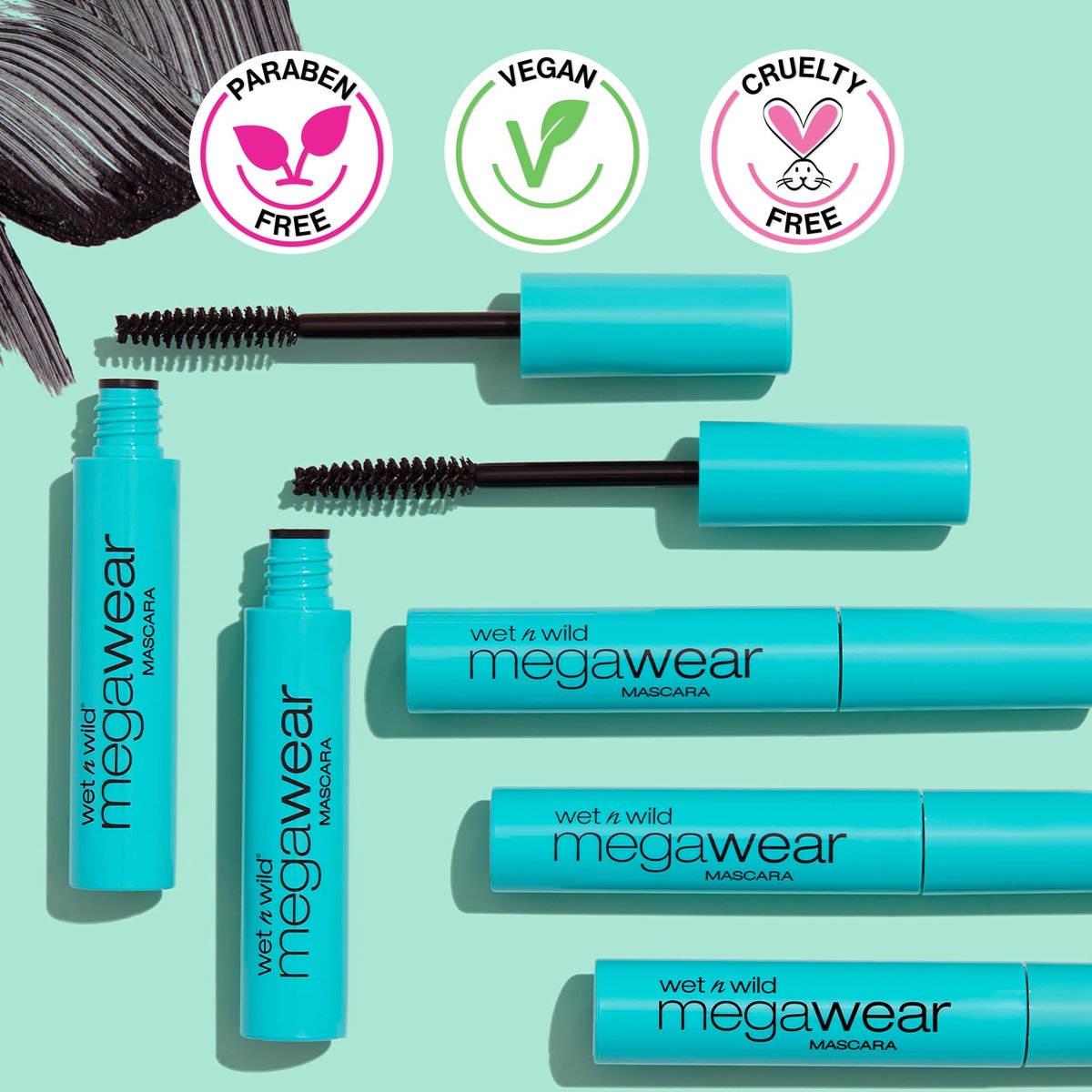 Wet n Wild Enhance and Define Megawear Mascara – Black, Gentle Gel Volumizing Formula with Soy Protein & Panthenol for Full, Healthy Lashes (1 Fl Oz) - görsel 5