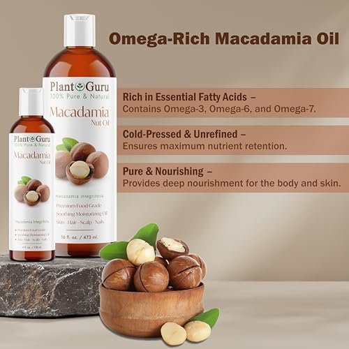 Plant Guru 100% Pure Cold Pressed Macadamia Nut Oil – 4 fl oz Natural Carrier Oil for Skin, Face, Body & Hair Moisturizer, DIY Creams, Lotions & Lip Balms - görsel 5
