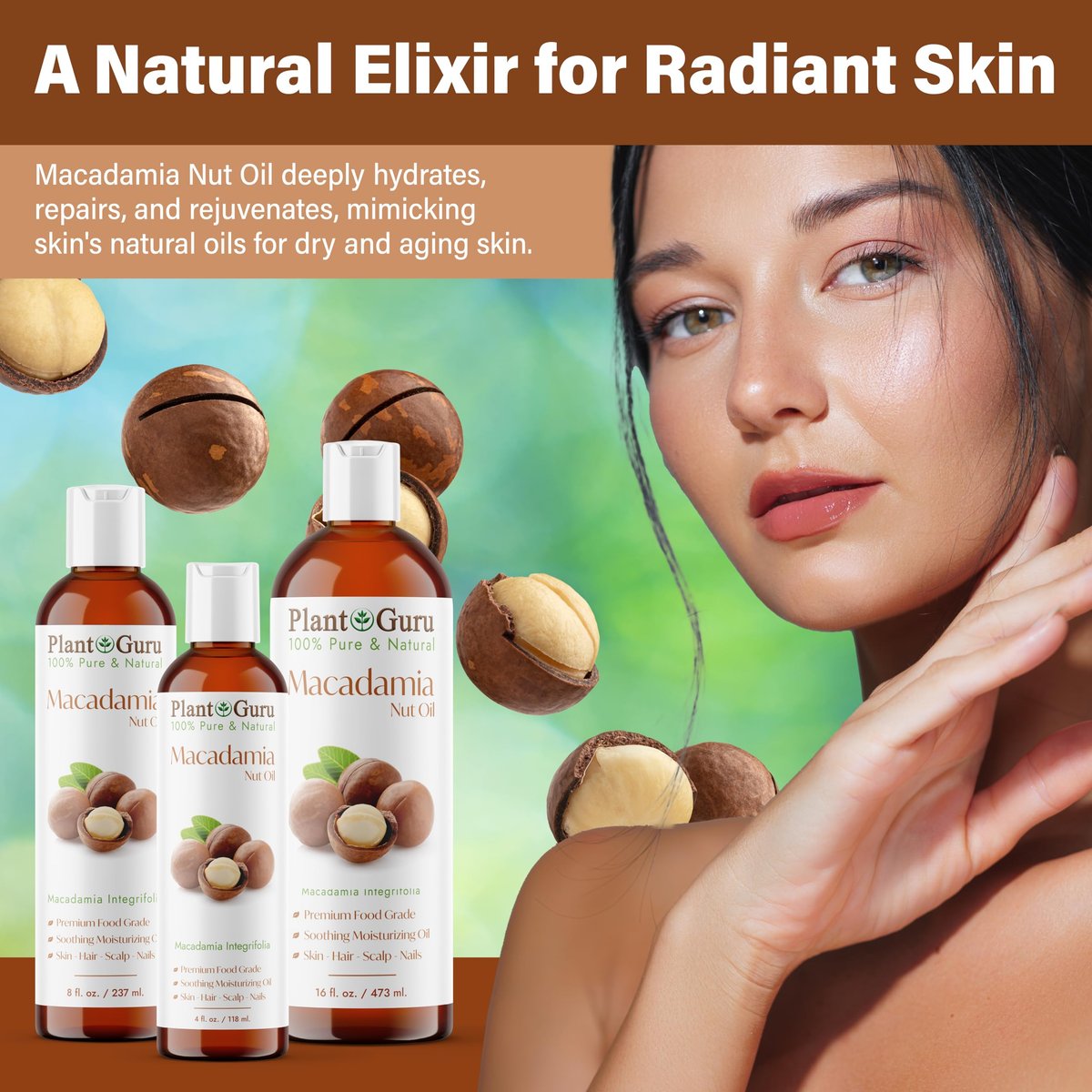 Plant Guru 100% Pure Cold Pressed Macadamia Nut Oil – 4 fl oz Natural Carrier Oil for Skin, Face, Body & Hair Moisturizer, DIY Creams, Lotions & Lip Balms - görsel 8