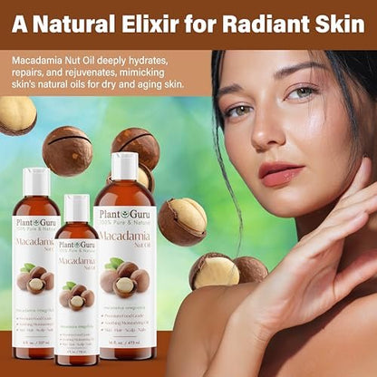 Plant Guru 100% Pure Cold Pressed Macadamia Nut Oil – 4 fl oz Natural Carrier Oil for Skin, Face, Body & Hair Moisturizer, DIY Creams, Lotions & Lip Balms