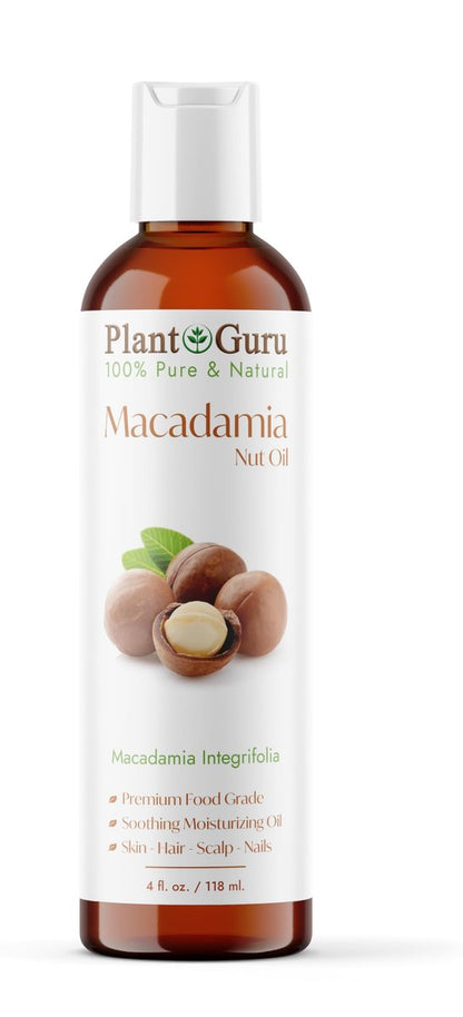 Plant Guru 100% Pure Cold Pressed Macadamia Nut Oil – 4 fl oz Natural Carrier Oil for Skin, Face, Body & Hair Moisturizer, DIY Creams, Lotions & Lip Balms