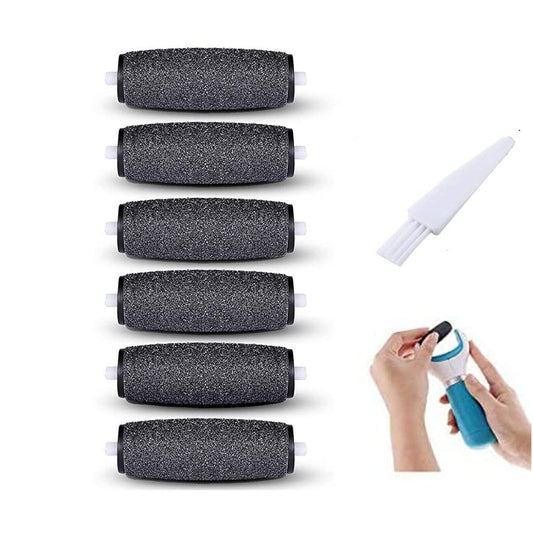 6 Extra Coarse Replacement Roller Refill Heads for Amope Pedi Perfect Electronic Foot File with Diamond Crystals - Black, 6 Count