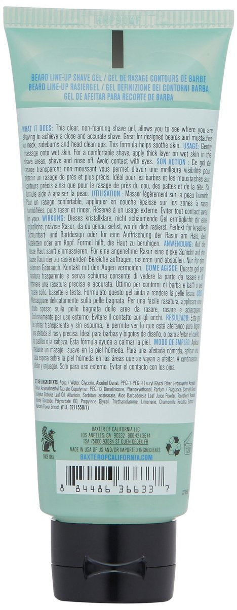 Baxter of California Beard Line-Up Shave Gel for Men | Non-Foaming | Paraben-Free | 3.4 fl. Oz. Avelisse