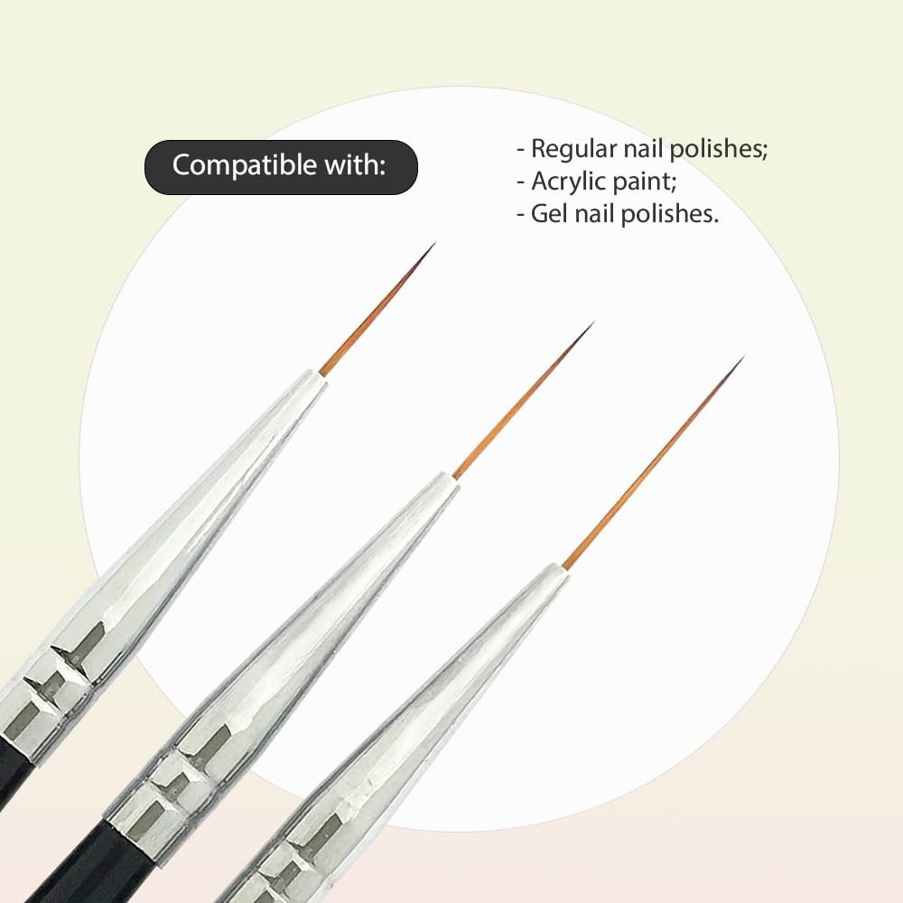 Winstonia Striping Nail Art Brushes - 3-Piece Set for Long Lines, Details & Fine Designs - görsel 7