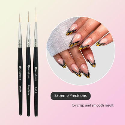 Winstonia Striping Nail Art Brushes - 3-Piece Set for Long Lines, Details & Fine Designs