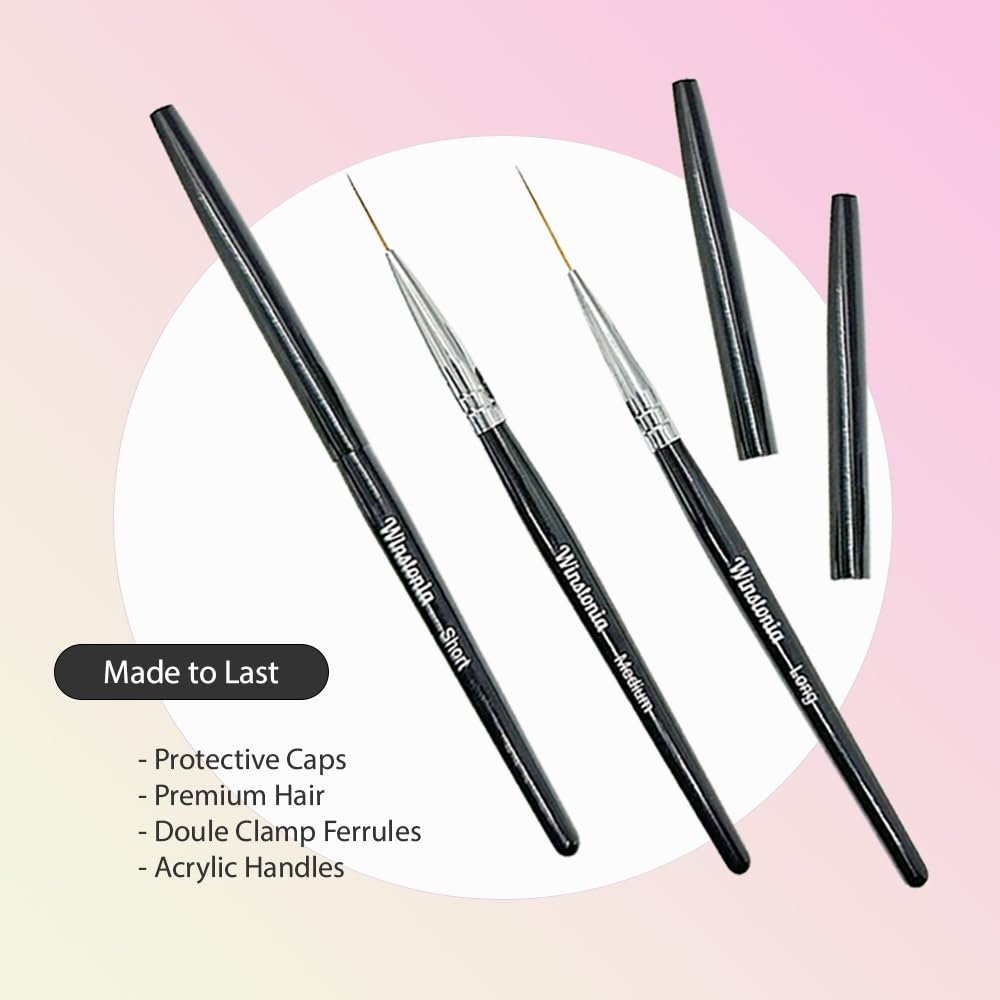 Winstonia Striping Nail Art Brushes - 3-Piece Set for Long Lines, Details & Fine Designs - görsel 9