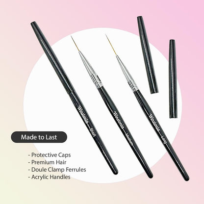 Winstonia Striping Nail Art Brushes - 3-Piece Set for Long Lines, Details & Fine Designs