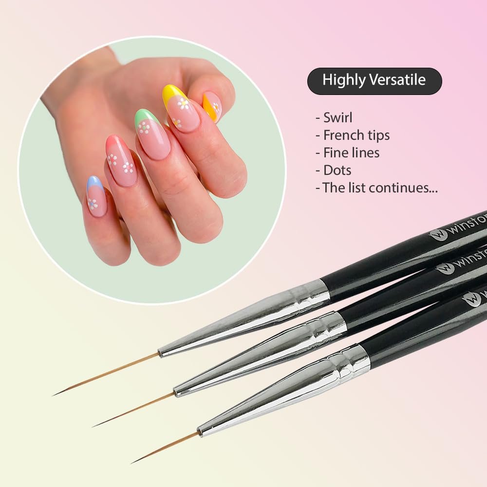 Winstonia Striping Nail Art Brushes - 3-Piece Set for Long Lines, Details & Fine Designs - görsel 3