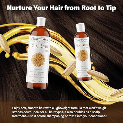 Plant Guru Rice Bran Oil 4 fl. oz. – 100% Pure & Natural Carrier Oil for Skin, Face, Body, and Hair Moisturizing. Great for DIY Creams, Lotions, and Lip Balms.