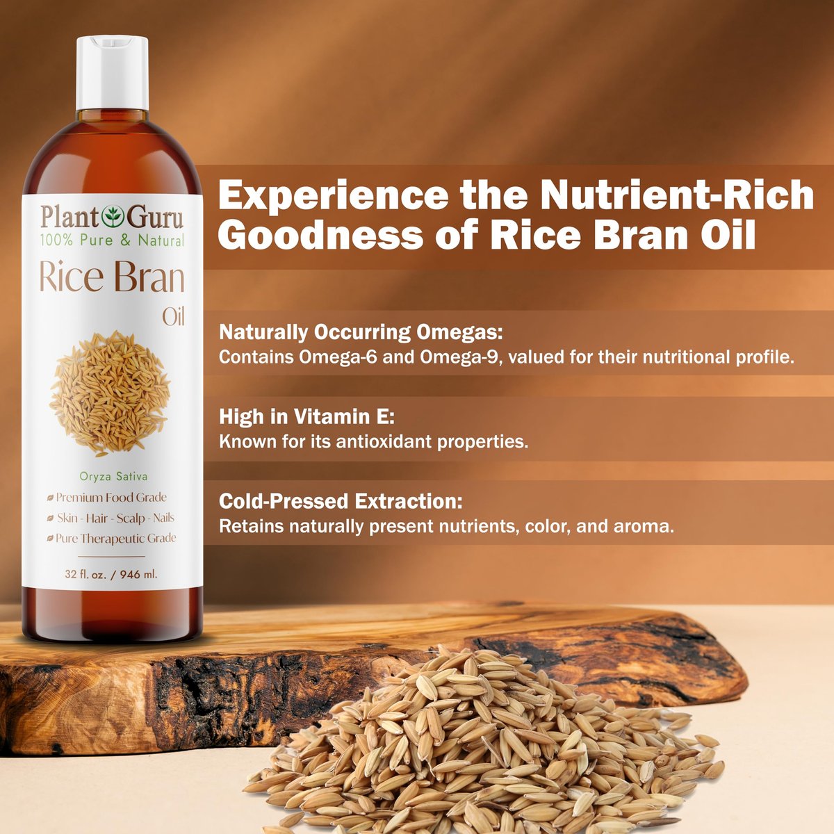 Plant Guru Rice Bran Oil 4 fl. oz. – 100% Pure & Natural Carrier Oil for Skin, Face, Body, and Hair Moisturizing. Great for DIY Creams, Lotions, and Lip Balms. - görsel 5