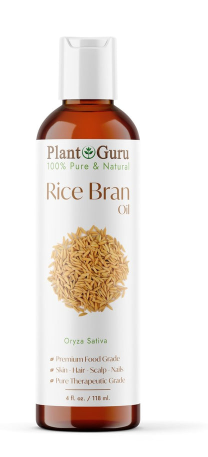 Plant Guru Rice Bran Oil 4 fl. oz. – 100% Pure & Natural Carrier Oil for Skin, Face, Body, and Hair Moisturizing. Great for DIY Creams, Lotions, and Lip Balms.