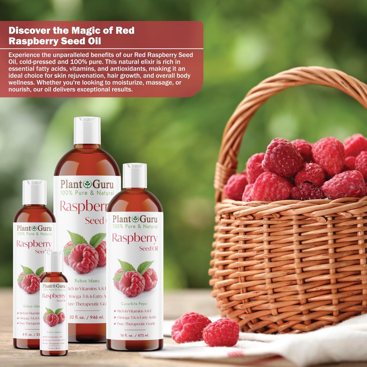 Plant Guru Red Raspberry Seed Oil 2 fl. oz. Cold Pressed Unrefined 100% Pure & Natural Carrier – Ideal for Skin, Face, Body, and Hair Moisturizer. Great for DIY Soap, Creams, Lotions, and Lip Balms. - görsel 5