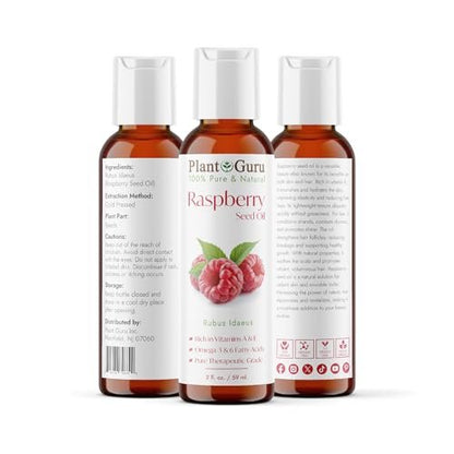 Plant Guru Red Raspberry Seed Oil 2 fl. oz. Cold Pressed Unrefined 100% Pure & Natural Carrier – Ideal for Skin, Face, Body, and Hair Moisturizer. Great for DIY Soap, Creams, Lotions, and Lip Balms.