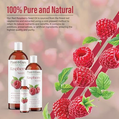 Plant Guru Red Raspberry Seed Oil 2 fl. oz. Cold Pressed Unrefined 100% Pure & Natural Carrier – Ideal for Skin, Face, Body, and Hair Moisturizer. Great for DIY Soap, Creams, Lotions, and Lip Balms.