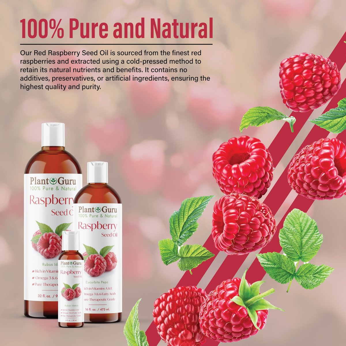 Plant Guru Red Raspberry Seed Oil 2 fl. oz. Cold Pressed Unrefined 100% Pure & Natural Carrier – Ideal for Skin, Face, Body, and Hair Moisturizer. Great for DIY Soap, Creams, Lotions, and Lip Balms. - görsel 11