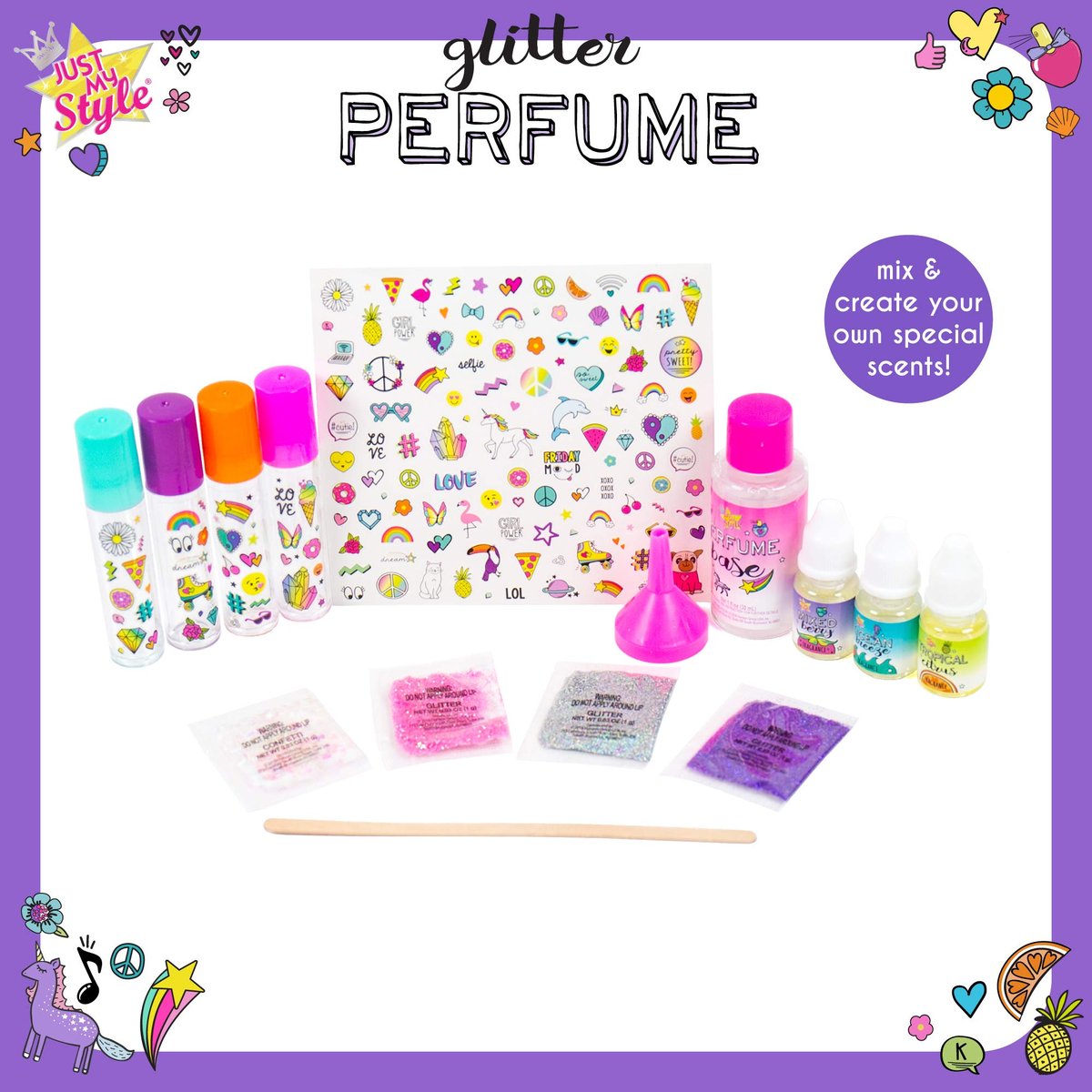Just My Style Glitter Roller Perfume - Multi-Color DIY Craft Kit for Kids Avelisse