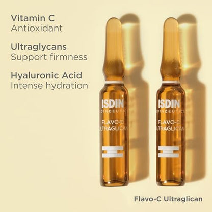ISDIN Isdinceutics Flavo-C Ultraglican Vitamin C and Hyaluronic Acid Brightening and Antioxidant Day Serum - 10 Ampoules Avelisse