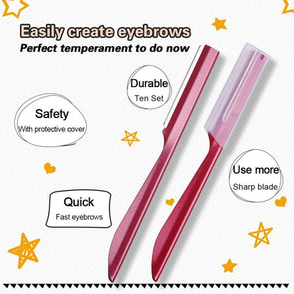 Stainless Steel Eyebrow Trimmer Razor - 10 Pack for Men and Women