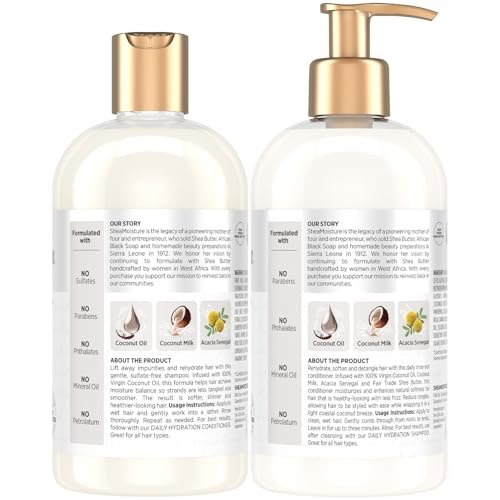 SheaMoisture Daily Hydration Shampoo & Conditioner Set with Pure Coconut Oil, 13 oz Each - Moisturizing, Sulfate-Free, Cruelty-Free Hair Care Avelisse