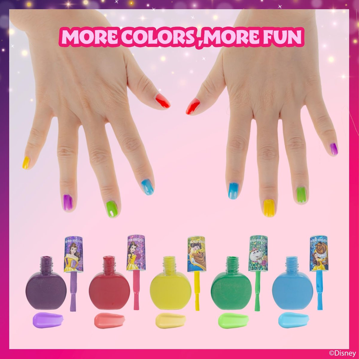 Townley Girl Disney Princess Belle 18-Piece Water-Based Nail Polish Set – Quick Dry, Peels-Off Nail Paint for Girls Ages 3+ - görsel 7