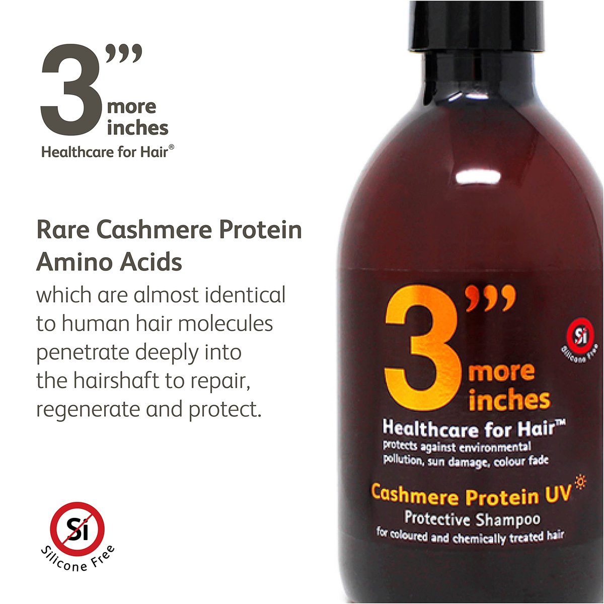 3 More Inches Cashmere Protein UV Protective Shampoo 250ml - Restoring & Strengthening Shampoo - Color Protective - Silicone Free - With Protein Amino Acids - Hair Care by Michael Van Clarke - görsel 3