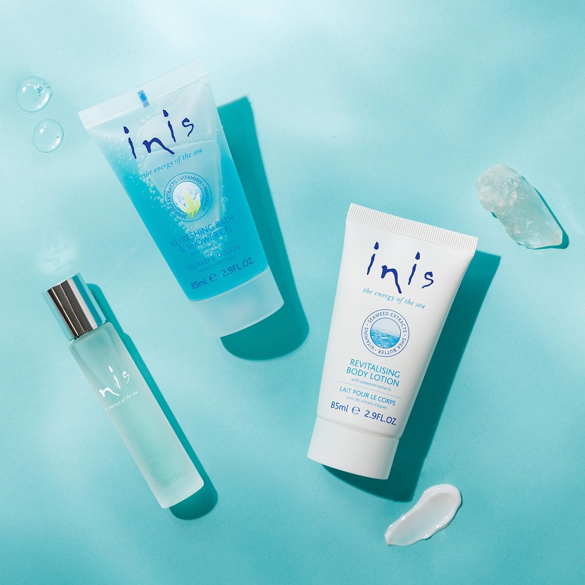 Inis the Energy of the Sea Trio Gift Set - Travel Size Mini Cologne, Body Lotion & Bath Gel, Unisex Ocean Fresh Fragrance Avelisse
