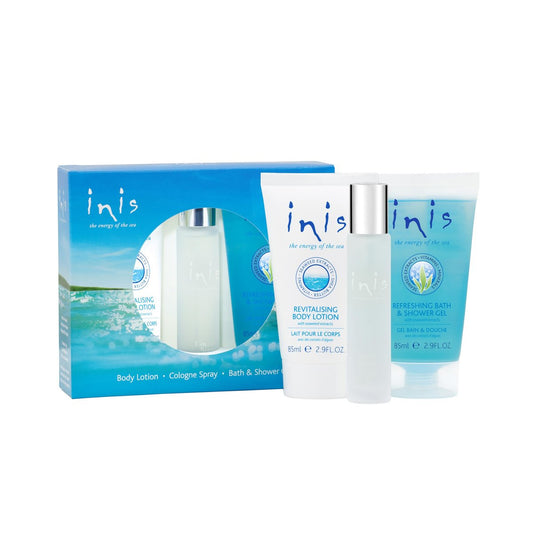 Inis the Energy of the Sea Trio Gift Set - Travel Size Mini Cologne, Body Lotion & Bath Gel, Unisex Ocean Fresh Fragrance Avelisse