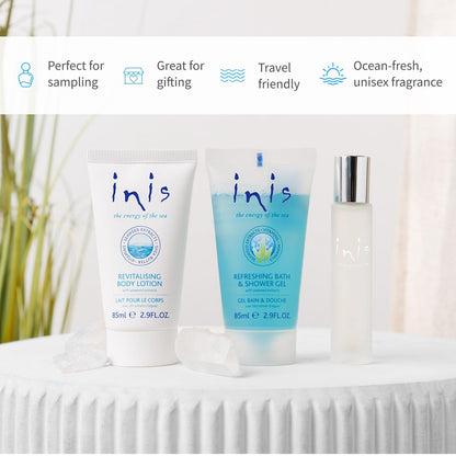 Inis the Energy of the Sea Trio Gift Set - Travel Size Mini Cologne, Body Lotion & Bath Gel, Unisex Ocean Fresh Fragrance Avelisse