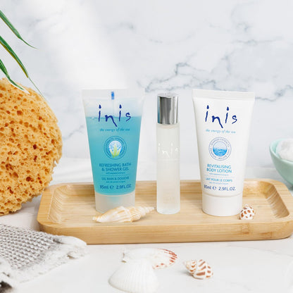 Inis the Energy of the Sea Trio Gift Set - Travel Size Mini Cologne, Body Lotion & Bath Gel, Unisex Ocean Fresh Fragrance Avelisse