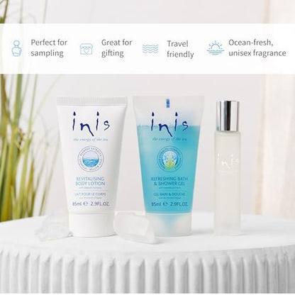 Inis the Energy of the Sea Trio Gift Set - Travel Size Mini Cologne, Body Lotion & Bath Gel, Unisex Ocean Fresh Fragrance Avelisse