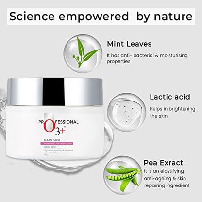 O3+ D-Tan Pack for Instant Skin Brightening and Lightening Benefits Infused with Mint and Eucalyptus Oil - Suitable for All Skin Types (50gm) Avelisse